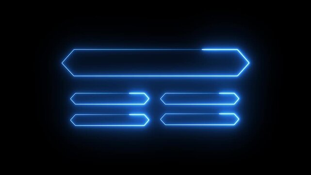 Animation of a neon blue quiz line with a choice of answer options on a black background.Animated quiz dollar on black background. neon box and circle animation. 4k video