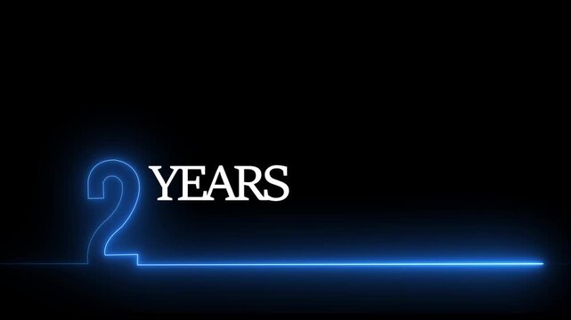 2 years anniversary neon glowing text animation on black background
