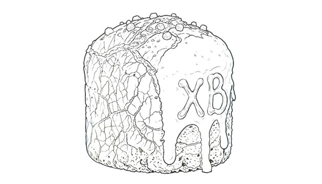 Easter kulich with &ldquo;ХВ&rdquo; (Христос Воскрес) and icing &mdash; coloring page for Easter in traditional Orthodox baking and spiritual symbolism style