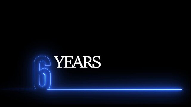 6 years anniversary neon glowing text animation on black background