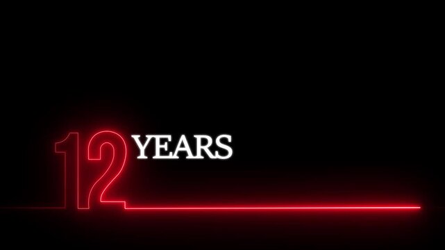 12 years anniversary neon sign animation with glowing red typography and minimalist line style