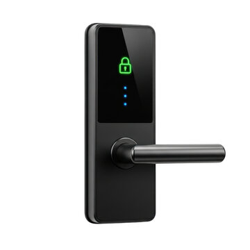 Modern smart electronic door lock with handle isolated on transparent background