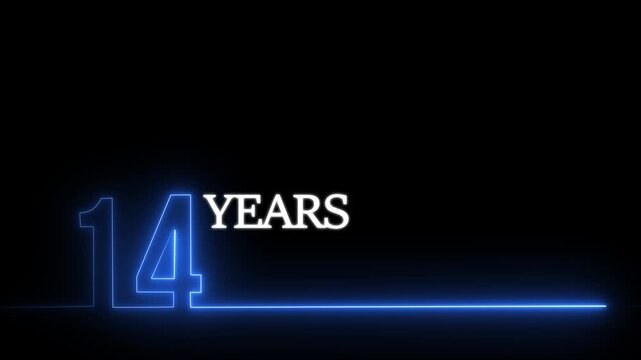 14 years anniversary neon line motion on black background glowing