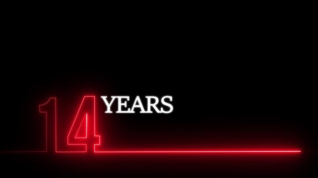14 years anniversary neon text animation on black background, for celebration and, milestone events
