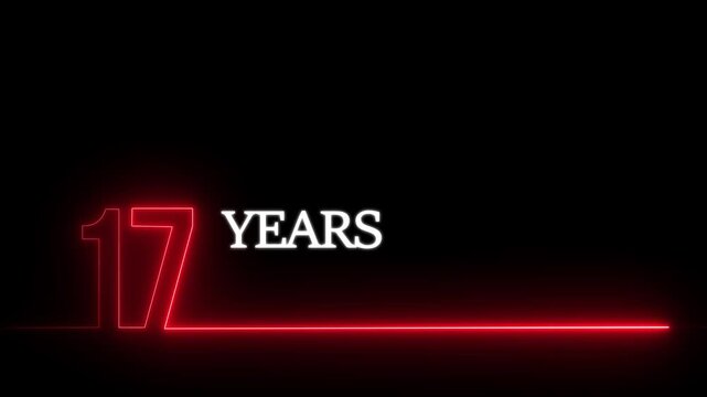 17 years anniversary neon glowing text animation on black background
