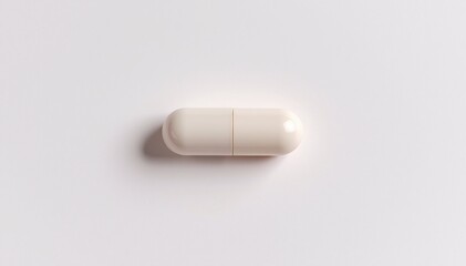 Fototapeta premium Single White Capsule Pill on White Background, Medical Healthcare Concept