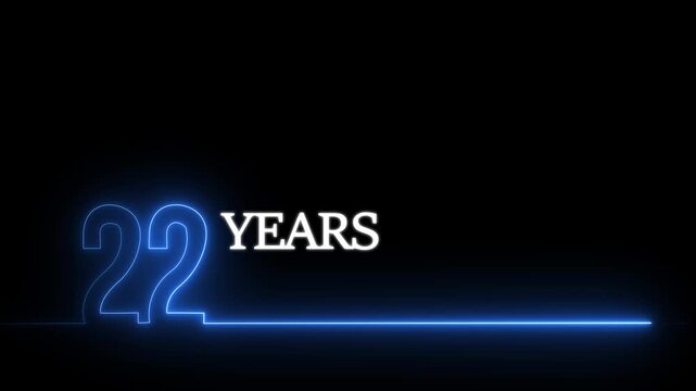22 years anniversary neon glowing text animation on black background