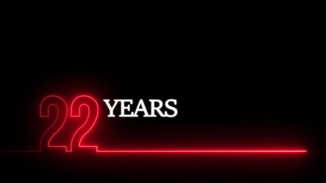 22 years anniversary neon sign animation with glowing red typography and minimalist line style