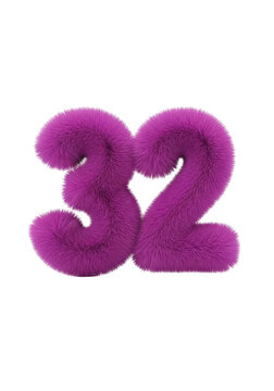 Purple fluffy number thirty two made of soft texture