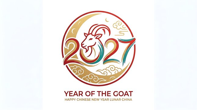 Year of the goat 2027 happy chinese new year lunar china with decorative goat and moon design.