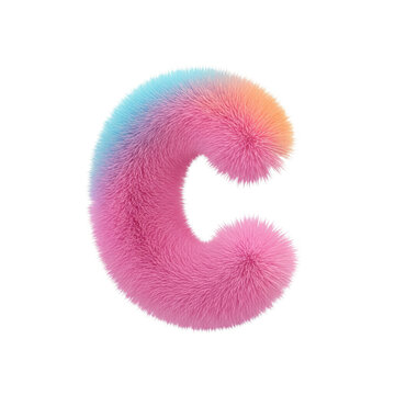 Fluffy letter c with colorful gradient fur texture