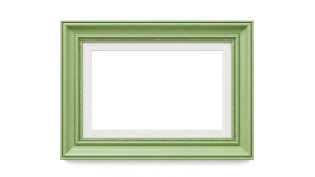 Empty green picture frame on wall ready for photo or art