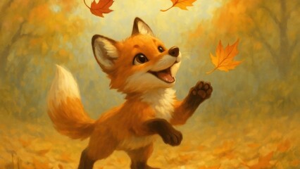 Fototapeta premium Playful fox in autumn forest