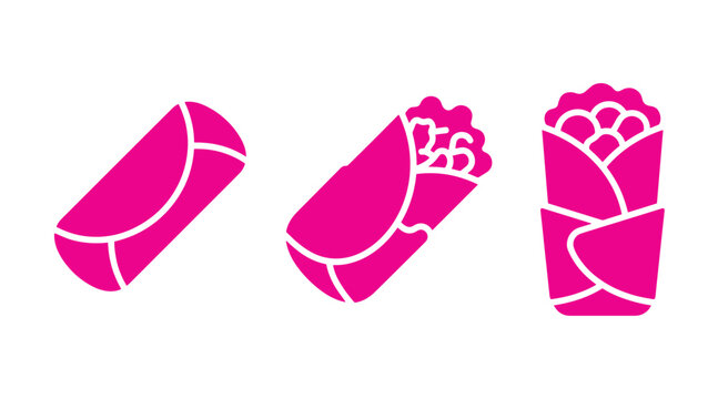 Wrap and burrito fast food vector icon collection with fastfood tortilla illustration restaurant appetizer streetfood sandwich