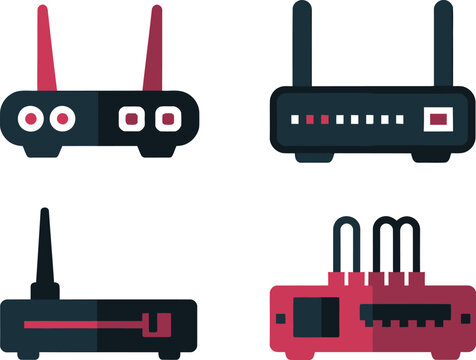 modern wifi router icon set with wireless connection symbols