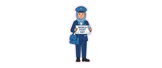 Fototapeta premium Female Postal Worker with World Post Day Sign