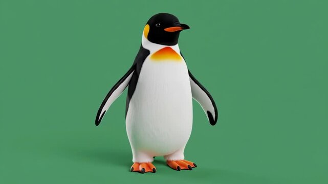 A detailed 3d illustration of a majestic king penguin on a green background