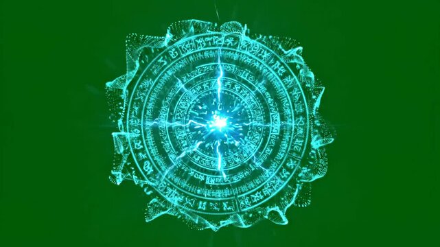 Blue magic circle glowing energy portal with mystical runes for fantasy visual effects. Cinematic spell ring overlay element for digital gaming and science fiction art.