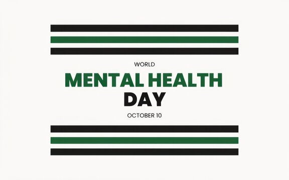 Minimalist graphic design poster for world mental health day featuring bold typography and decorative striped lines