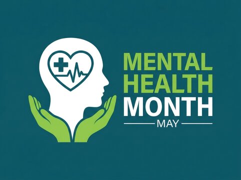 Conceptual illustration for mental health day featuring a human head profile held in caring hands