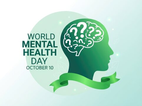 World mental health day concept with human head silhouette and question marks for awareness and support