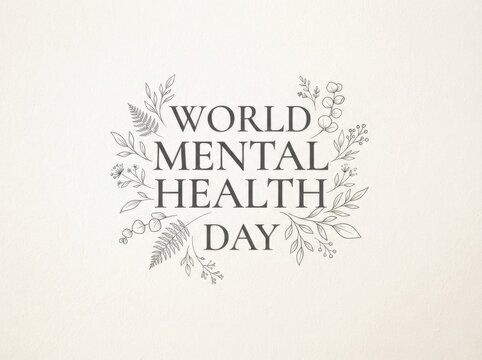 Elegant floral frame design for world mental health day celebration with minimalist typography on white background