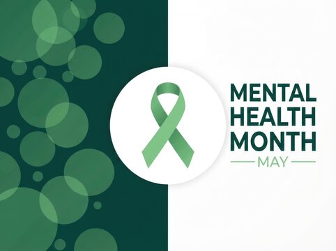 Green awareness ribbon design for mental health day and mental health month support and advocacy campaign