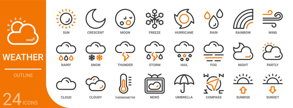 weather outline icon collection for web, app, UI, UX, dashboard, presentation and infographic design