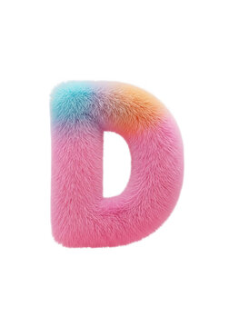 Colorful fluffy letter d with a soft textured surface