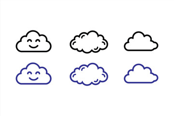 Fototapeta premium Collection of various cloud icons with happy faces and different textures