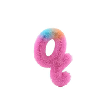 Fuzzy pink letter q with rainbow gradient texture