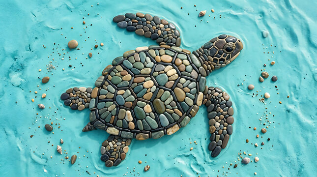 Baby sea turtle swimming in blue ocean water