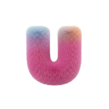 Furry letter u with colorful pink and blue gradient