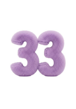Number thirty three made of purple fluffy fur