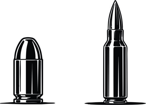 Bullet ammunition cartridges, realistic firearm rounds vector illustration isolated military defense equipment collection design
