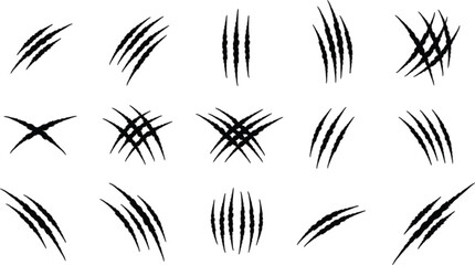 Fototapeta premium Claw scratch marks collection, grunge animal slash streaks vector illustration isolated horror design elements