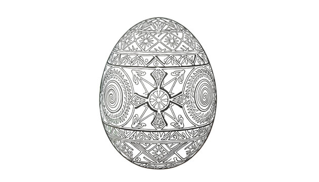 Intricately carved Easter egg with cross and geometric patterns &mdash; coloring page in Orthodox tradition and spiritual symbolism style