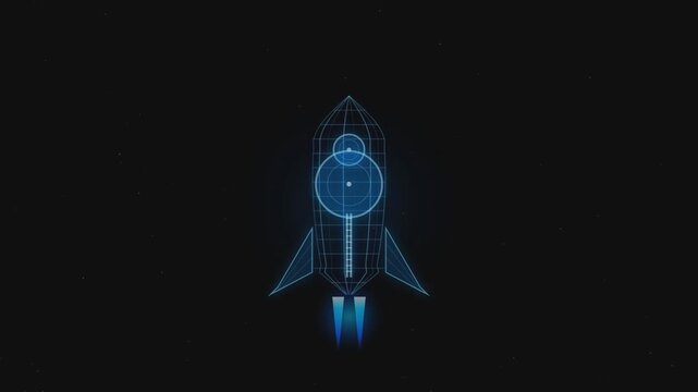 Blue and White Space Shuttle Launch Icon with Circular Arrow Technology Symbol 3D Vector Illustration for Business Design Concept