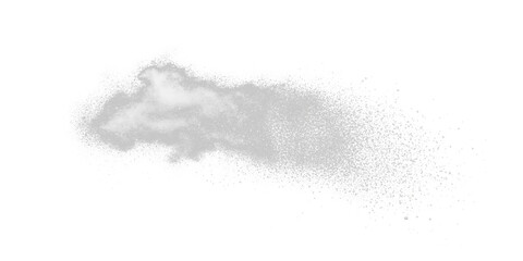 Fototapeta premium A cloud-like burst of fine, white particulate matter explodes against a solid black background