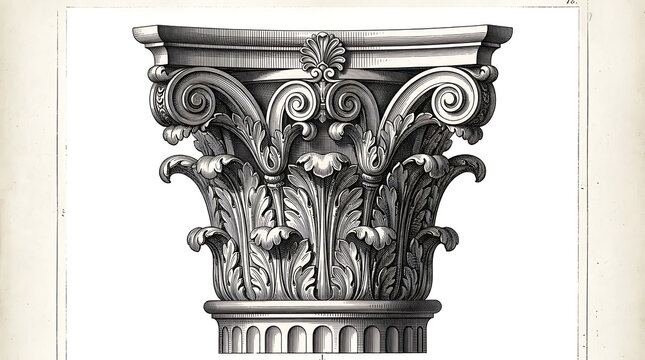 Detailed of a corinthian column capital with acanthus leaves and volutes architecture classical