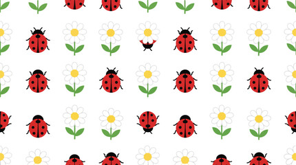 Cute ladybug and flower seamless pattern with seamless background illustration © MDABU