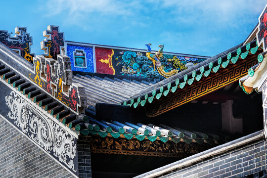 Foshan city, Guangdong, China. Xiangang Village, located in Danzao, Nanhai, is an ancient Lingnan-style village featuring traditional architecture, ancestral halls and preserved cultural landscapes