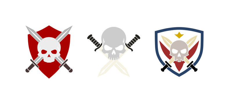 vector set logo of skull silhouette and dagger or sword