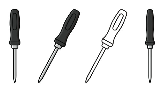 Vector illustration of screwdriver icons in various styles and angles