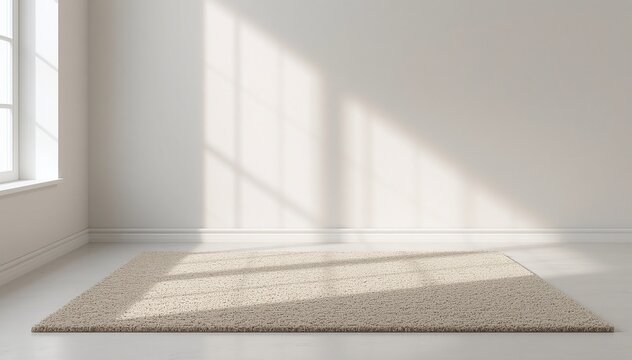 Cozy Cream Rug with Natural Light and Shadow Play in Empty Room