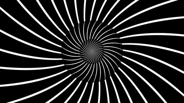 Hypnotic black and white swirling vortex design with radiating lines.