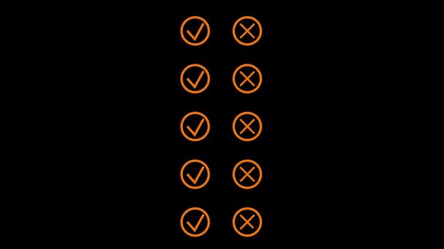 Orange checkmark and cross icons set for list evaluation checklist symbols
