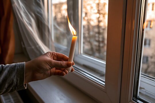 Kerzentest zur Erkennung von Zugluft am Wohnungsfenster