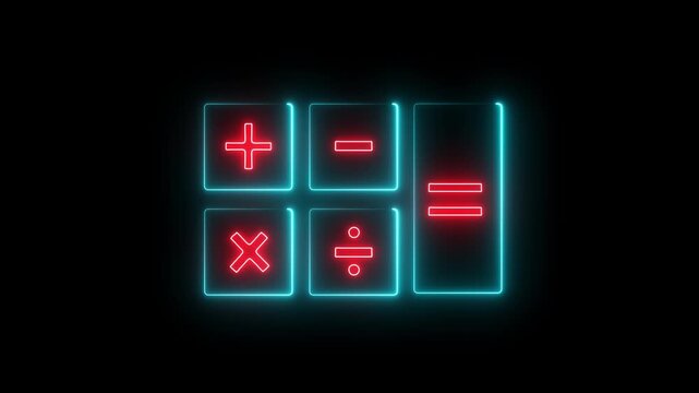 Outline neon calculator, Neon investment calculator, mortgage calculation, budget balance estimation. Finance education, maths, expense accounting, motion grraphic 4k loop..