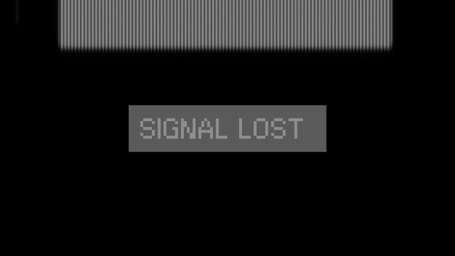 A digital screen displays 'SIGNAL LOST', indicating a critical transmission error. This abstract visual conveys complete communication breakdown and abrupt system disconnection